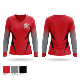 Womens Long Sleeve Vneck Shirt, Warriors, , Teamtime, Team time, sublimation, custom sports apparel, team uniforms, spirit wear, spiritwear, sports uniforms, custom shirts, team store, custom team store, fundraiser sports, apparel fundraiser