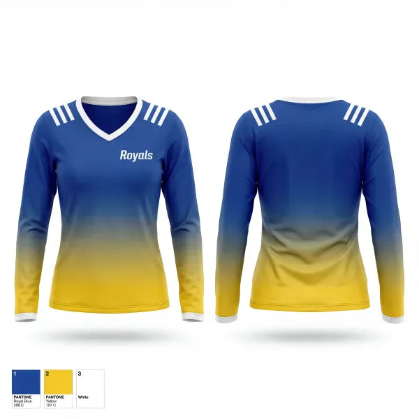 Womens Long Sleeve Vneck Shirt, Royals, Women's Basketball, Teamtime, Team time, sublimation, custom sports apparel, team uniforms, spirit wear, spiritwear, sports uniforms, custom shirts, team store, custom team store, fundraiser sports, apparel fundraiser