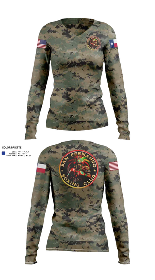 Womens Long Sleeve Vneck Shirt, San Fernando Boxing Club, Spirit Store, Teamtime, Team time, sublimation, custom sports apparel, team uniforms, spirit wear, spiritwear, sports uniforms, custom shirts, team store, custom team store, fundraiser sports, apparel fundraiser