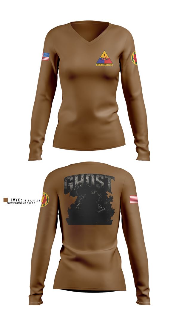 Womens Long Sleeve Vneck Shirt, 2ND PLT Ghosts, Army, Teamtime, Team time, sublimation, custom sports apparel, team uniforms, spirit wear, spiritwear, sports uniforms, custom shirts, team store, custom team store, fundraiser sports, apparel fundraiser