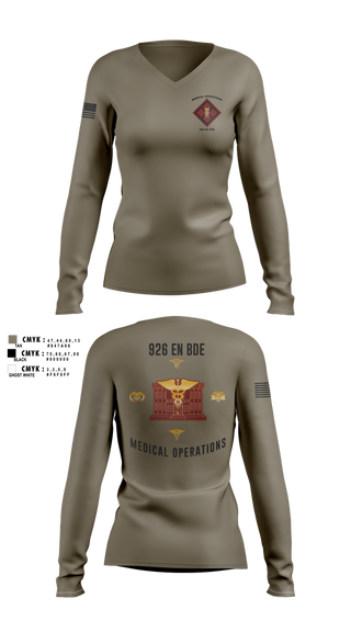 Womens Long Sleeve Vneck Shirt, 926 EN BDE, Army, Teamtime, Team time, sublimation, custom sports apparel, team uniforms, spirit wear, spiritwear, sports uniforms, custom shirts, team store, custom team store, fundraiser sports, apparel fundraiser