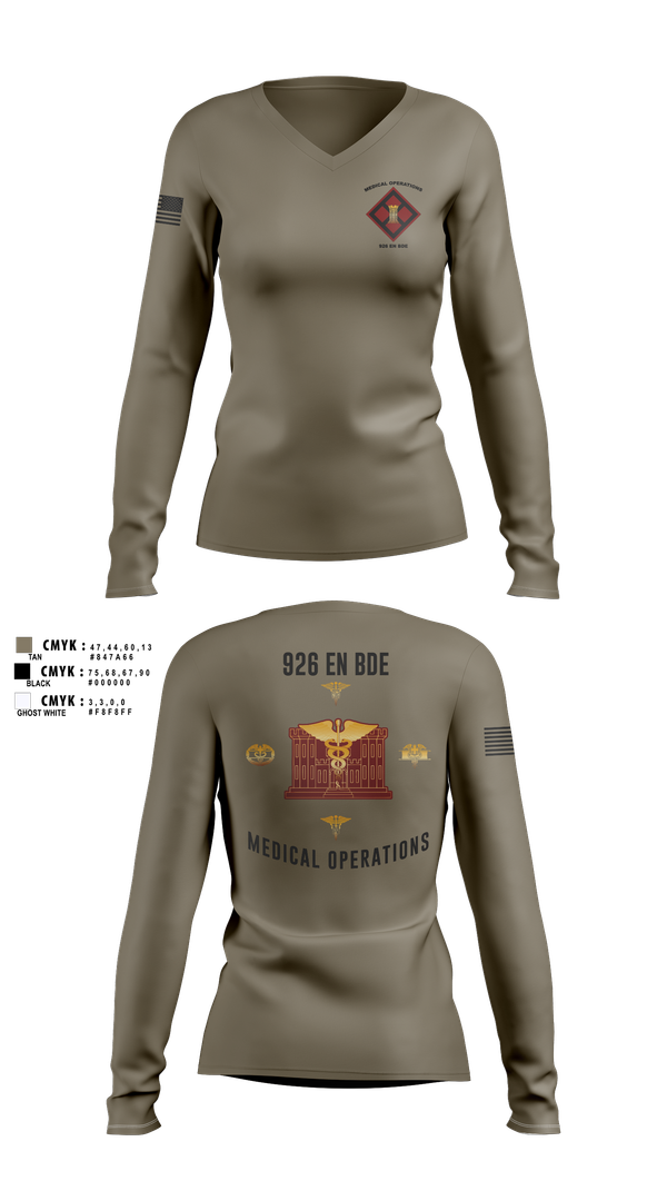 Womens Long Sleeve Vneck Shirt, 926 EN BDE, Army, Teamtime, Team time, sublimation, custom sports apparel, team uniforms, spirit wear, spiritwear, sports uniforms, custom shirts, team store, custom team store, fundraiser sports, apparel fundraiser