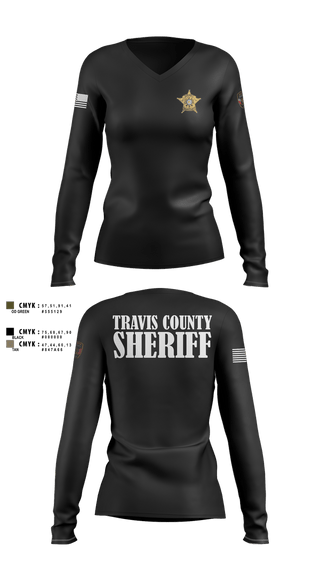 Womens Long Sleeve Vneck Shirt, Travis County Sheriff, Police, Teamtime, Team time, sublimation, custom sports apparel, team uniforms, spirit wear, spiritwear, sports uniforms, custom shirts, team store, custom team store, fundraiser sports, apparel fundraiser