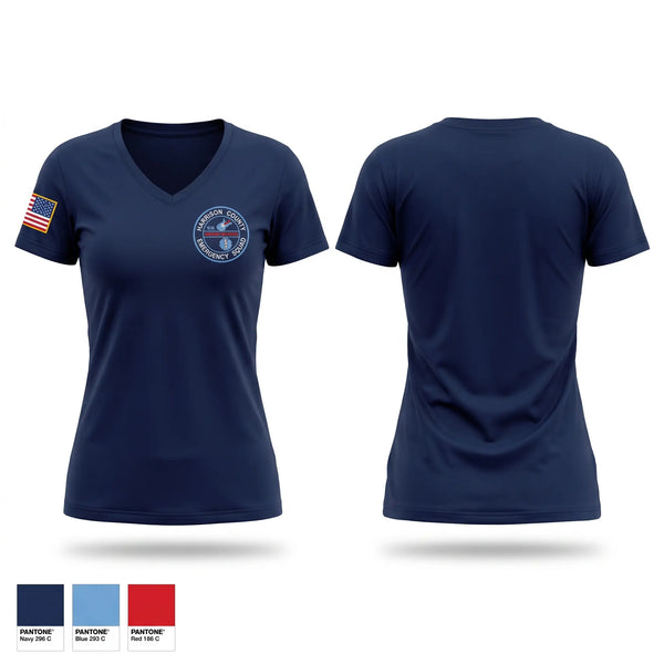 Womens Short Sleeve Vneck Shirt, Harrison County Emergency Squad, EMS/EMT, Teamtime, Team time, sublimation, custom sports apparel, team uniforms, spirit wear, spiritwear, sports uniforms, custom shirts, team store, custom team store, fundraiser sports, apparel fundraiser