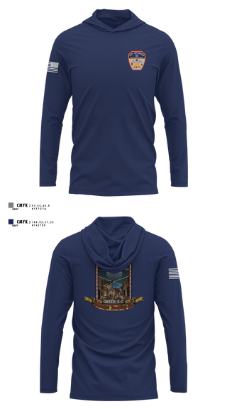 Long Sleeve Hooded Sun Shirt, City Of Greer FD, Fire Department, Teamtime, Team time, sublimation, custom sports apparel, team uniforms, spirit wear, spiritwear, sports uniforms, custom shirts, team store, custom team store, fundraiser sports, apparel fundraiser