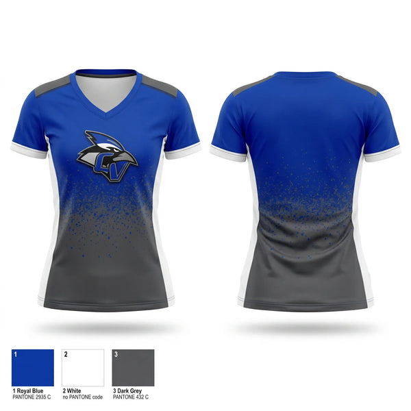Womens Short Sleeve Vneck Shirt, Conemaugh Valley Bluejays Football, Spirit Store, Teamtime, Team time, sublimation, custom sports apparel, team uniforms, spirit wear, spiritwear, sports uniforms, custom shirts, team store, custom team store, fundraiser sports, apparel fundraiser