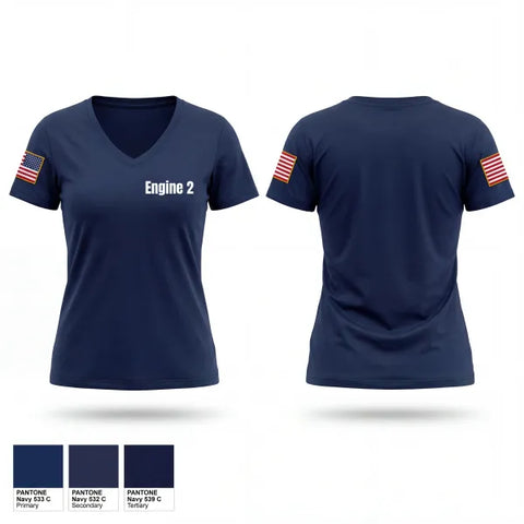 Womens Short Sleeve Vneck Shirt, Engine 2, Fire Department, Teamtime, Team time, sublimation, custom sports apparel, team uniforms, spirit wear, spiritwear, sports uniforms, custom shirts, team store, custom team store, fundraiser sports, apparel fundraiser