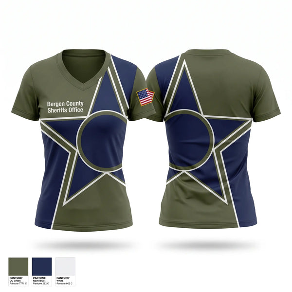 Womens Short Sleeve Vneck Shirt, Bergen County Sheriffs Office, Police, Teamtime, Team time, sublimation, custom sports apparel, team uniforms, spirit wear, spiritwear, sports uniforms, custom shirts, team store, custom team store, fundraiser sports, apparel fundraiser
