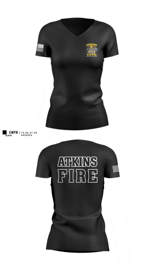 Womens Short Sleeve Vneck Shirt, Atkins Volunteer Fire Department, Fire Department, Teamtime, Team time, sublimation, custom sports apparel, team uniforms, spirit wear, spiritwear, sports uniforms, custom shirts, team store, custom team store, fundraiser sports, apparel fundraiser