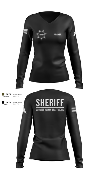Womens Long Sleeve Vneck Shirt, Ray County Sheriff Counter Human Trafficking Task Force, Police, Teamtime, Team time, sublimation, custom sports apparel, team uniforms, spirit wear, spiritwear, sports uniforms, custom shirts, team store, custom team store, fundraiser sports, apparel fundraiser