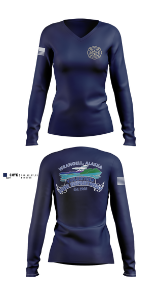 Womens Long Sleeve Vneck Shirt, Wrangell Volunteer Fire Department, Fire Department, Teamtime, Team time, sublimation, custom sports apparel, team uniforms, spirit wear, spiritwear, sports uniforms, custom shirts, team store, custom team store, fundraiser sports, apparel fundraiser
