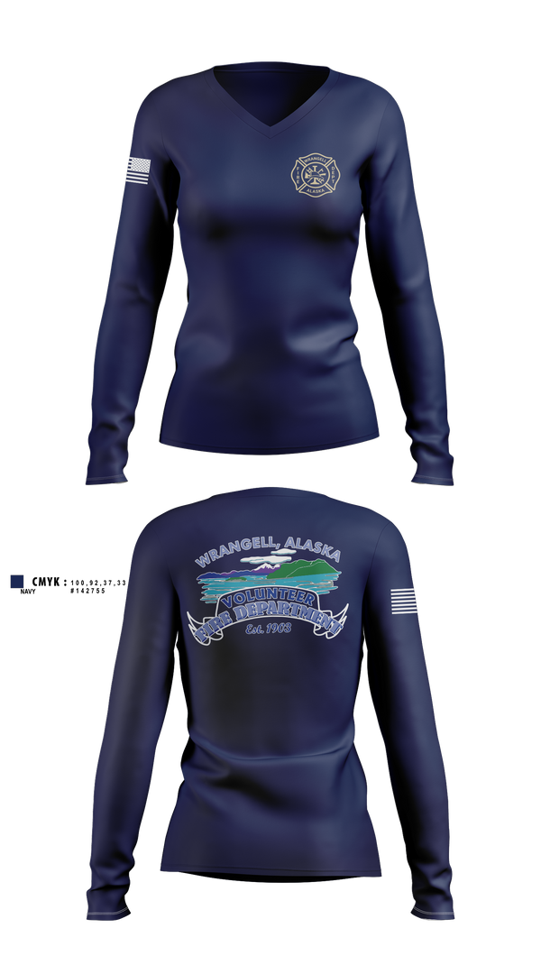Womens Long Sleeve Vneck Shirt, Wrangell Volunteer Fire Department, Fire Department, Teamtime, Team time, sublimation, custom sports apparel, team uniforms, spirit wear, spiritwear, sports uniforms, custom shirts, team store, custom team store, fundraiser sports, apparel fundraiser