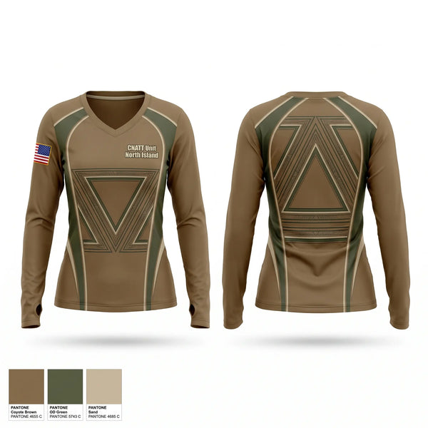Womens Long Sleeve Vneck Shirt, CNATT Unit North Island, Navy, Teamtime, Team time, sublimation, custom sports apparel, team uniforms, spirit wear, spiritwear, sports uniforms, custom shirts, team store, custom team store, fundraiser sports, apparel fundraiser