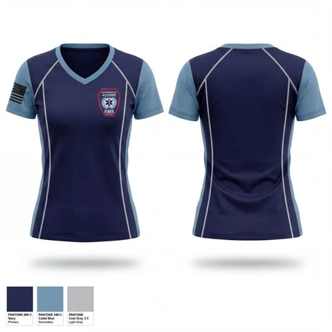 Womens Short Sleeve Vneck Shirt, Kerhonkson Accord First Aid Squad, EMS/EMT, Teamtime, Team time, sublimation, custom sports apparel, team uniforms, spirit wear, spiritwear, sports uniforms, custom shirts, team store, custom team store, fundraiser sports, apparel fundraiser