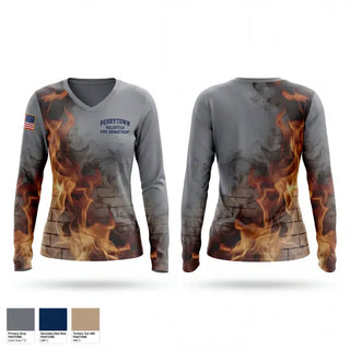Womens Long Sleeve Vneck Shirt, Perrytown Volunteer Fire Department, Fire Department, Teamtime, Team time, sublimation, custom sports apparel, team uniforms, spirit wear, spiritwear, sports uniforms, custom shirts, team store, custom team store, fundraiser sports, apparel fundraiser