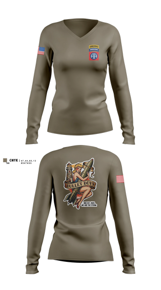 Womens Long Sleeve Vneck Shirt, Ammo, Distro, 407th LSB, Army, Teamtime, Team time, sublimation, custom sports apparel, team uniforms, spirit wear, spiritwear, sports uniforms, custom shirts, team store, custom team store, fundraiser sports, apparel fundraiser