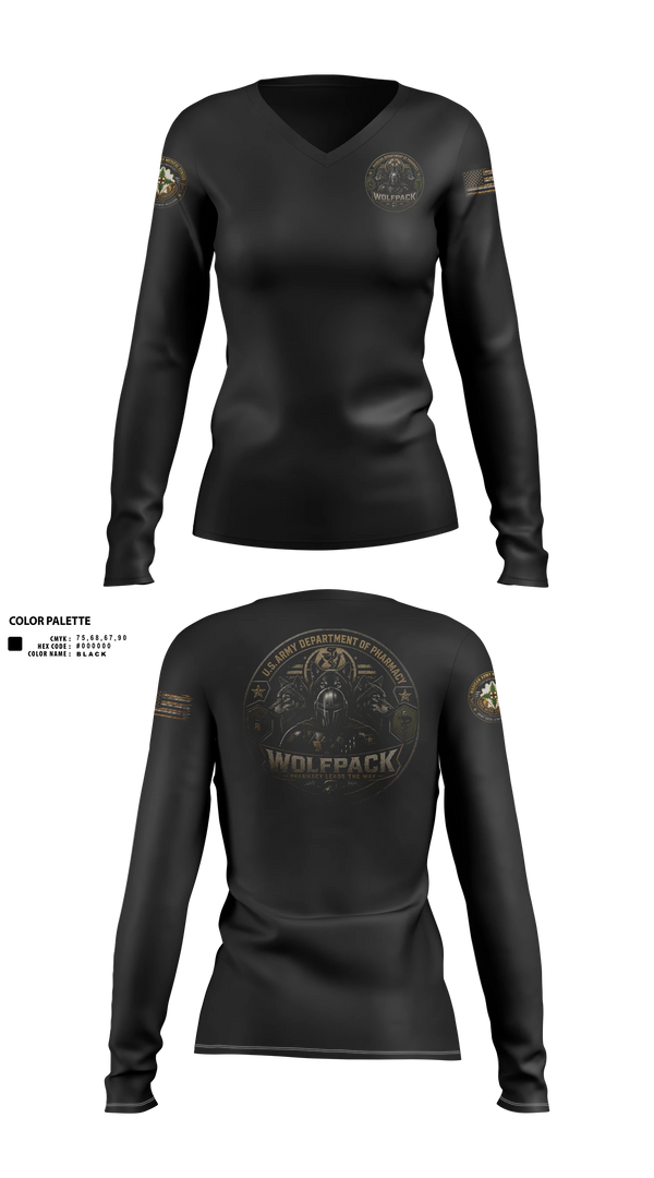 Womens Long Sleeve Vneck Shirt, Madigan pharmacy colts, Army, Teamtime, Team time, sublimation, custom sports apparel, team uniforms, spirit wear, spiritwear, sports uniforms, custom shirts, team store, custom team store, fundraiser sports, apparel fundraiser
