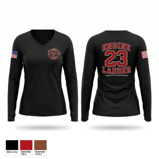 Womens Long Sleeve Vneck Shirt, Station 23, Fire Department, Teamtime, Team time, sublimation, custom sports apparel, team uniforms, spirit wear, spiritwear, sports uniforms, custom shirts, team store, custom team store, fundraiser sports, apparel fundraiser