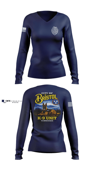 Womens Long Sleeve Vneck Shirt, Bristol Tennessee Police Department K9 Unit, Police, Teamtime, Team time, sublimation, custom sports apparel, team uniforms, spirit wear, spiritwear, sports uniforms, custom shirts, team store, custom team store, fundraiser sports, apparel fundraiser