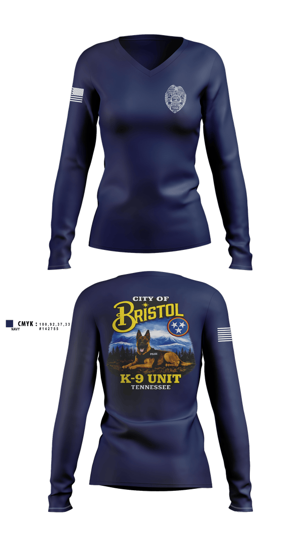 Womens Long Sleeve Vneck Shirt, Bristol Tennessee Police Department K9 Unit, Police, Teamtime, Team time, sublimation, custom sports apparel, team uniforms, spirit wear, spiritwear, sports uniforms, custom shirts, team store, custom team store, fundraiser sports, apparel fundraiser