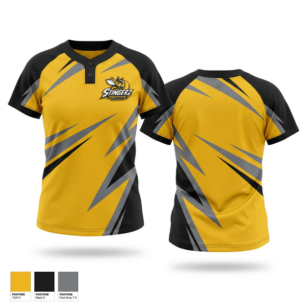 Two Button Softball Jersey, Bucks Stingerz, Softball, Teamtime, Team time, sublimation, custom sports apparel, team uniforms, spirit wear, spiritwear, sports uniforms, custom shirts, team store, custom team store, fundraiser sports, apparel fundraiser