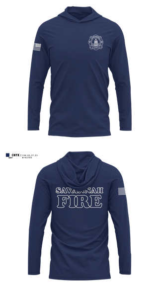 Long Sleeve hooded sunshirt, Engine 8, Fire Department, Teamtime, Team time, sublimation, custom sports apparel, team uniforms, spirit wear, spiritwear, sports uniforms, custom shirts, team store, custom team store, fundraiser sports, apparel fundraiser