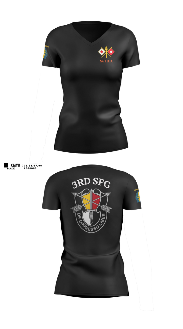 Womens Short Sleeve Vneck Shirt, S6 HHC 3SFG(A), Army, Teamtime, Team time, sublimation, custom sports apparel, team uniforms, spirit wear, spiritwear, sports uniforms, custom shirts, team store, custom team store, fundraiser sports, apparel fundraiser
