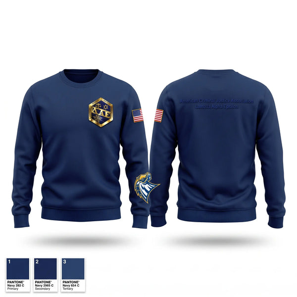 Crew Neck Sweatshirt, American Criminal Justice Association, Police, Teamtime, Team time, sublimation, custom sports apparel, team uniforms, spirit wear, spiritwear, sports uniforms, custom shirts, team store, custom team store, fundraiser sports, apparel fundraiser