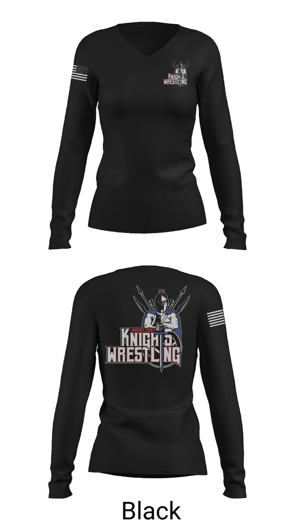 Womens Long Sleeve Vneck Shirt, Lawrence County Knights, Wrestling, Teamtime, Team time, sublimation, custom sports apparel, team uniforms, spirit wear, spiritwear, sports uniforms, custom shirts, team store, custom team store, fundraiser sports, apparel fundraiser
