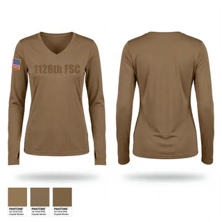 Womens Long Sleeve Vneck Shirt, 1128th FSC, Army, Teamtime, Team time, sublimation, custom sports apparel, team uniforms, spirit wear, spiritwear, sports uniforms, custom shirts, team store, custom team store, fundraiser sports, apparel fundraiser