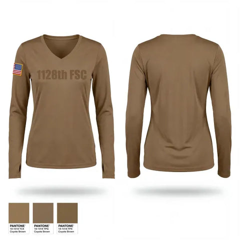 Womens Long Sleeve Vneck Shirt, 1128th FSC, Army, Teamtime, Team time, sublimation, custom sports apparel, team uniforms, spirit wear, spiritwear, sports uniforms, custom shirts, team store, custom team store, fundraiser sports, apparel fundraiser