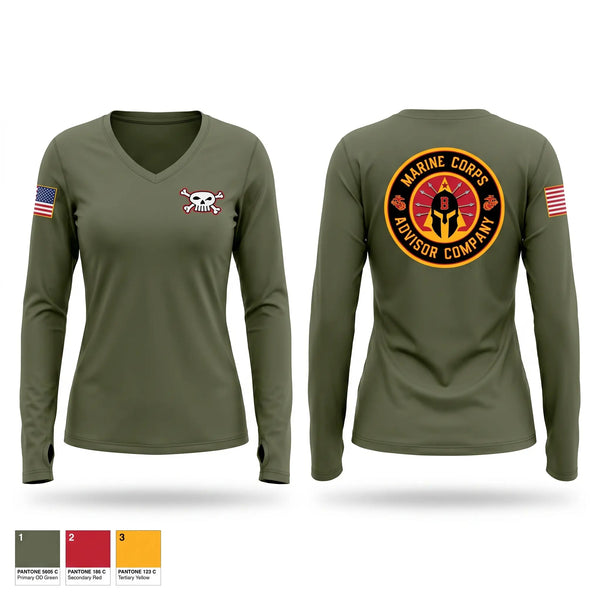 Womens Long Sleeve Vneck Shirt, MCAC B, Marines, Teamtime, Team time, sublimation, custom sports apparel, team uniforms, spirit wear, spiritwear, sports uniforms, custom shirts, team store, custom team store, fundraiser sports, apparel fundraiser