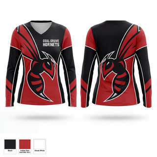 Womens Long Sleeve Vneck Shirt, Coal Grove Hornets, , Teamtime, Team time, sublimation, custom sports apparel, team uniforms, spirit wear, spiritwear, sports uniforms, custom shirts, team store, custom team store, fundraiser sports, apparel fundraiser