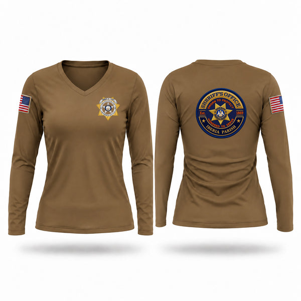 Womens Long Sleeve Vneck Shirt, Iberia Parish Sheriff's Office, Police, Teamtime, Team time, sublimation, custom sports apparel, team uniforms, spirit wear, spiritwear, sports uniforms, custom shirts, team store, custom team store, fundraiser sports, apparel fundraiser