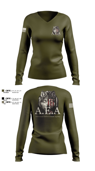Womens Long Sleeve Vneck Shirt, American Enforcement Agency, Police, Teamtime, Team time, sublimation, custom sports apparel, team uniforms, spirit wear, spiritwear, sports uniforms, custom shirts, team store, custom team store, fundraiser sports, apparel fundraiser