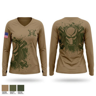 Womens Long Sleeve Vneck Shirt, A Btry 1-206th FA, National Guard, Teamtime, Team time, sublimation, custom sports apparel, team uniforms, spirit wear, spiritwear, sports uniforms, custom shirts, team store, custom team store, fundraiser sports, apparel fundraiser