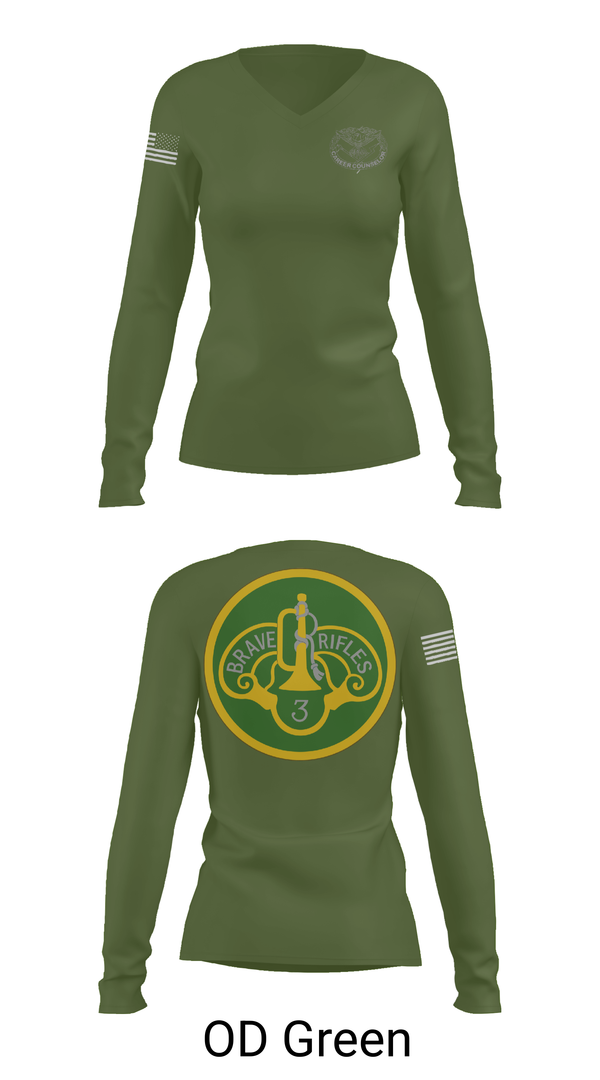 Womens Long Sleeve Vneck Shirt, 3d Cavalry Regiment, Army, Teamtime, Team time, sublimation, custom sports apparel, team uniforms, spirit wear, spiritwear, sports uniforms, custom shirts, team store, custom team store, fundraiser sports, apparel fundraiser
