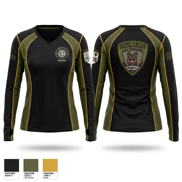 Womens Long Sleeve Vneck Shirt, Chisago County ERU, Police, Teamtime, Team time, sublimation, custom sports apparel, team uniforms, spirit wear, spiritwear, sports uniforms, custom shirts, team store, custom team store, fundraiser sports, apparel fundraiser