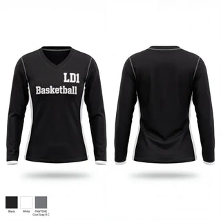 Womens Long Sleeve Vneck Shirt, LD1 Basketball, Men's Basketball, Teamtime, Team time, sublimation, custom sports apparel, team uniforms, spirit wear, spiritwear, sports uniforms, custom shirts, team store, custom team store, fundraiser sports, apparel fundraiser