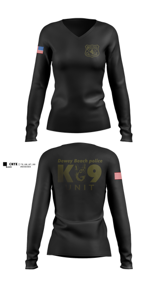 Womens Long Sleeve Vneck Shirt, Dewey Beach Police K9, Police, Teamtime, Team time, sublimation, custom sports apparel, team uniforms, spirit wear, spiritwear, sports uniforms, custom shirts, team store, custom team store, fundraiser sports, apparel fundraiser