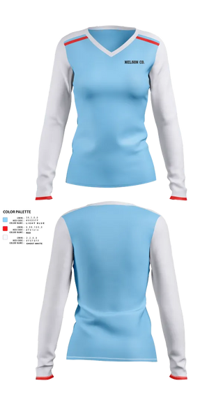 Womens Long Sleeve Vneck Shirt, Nelson Co., Women's Basketball, Teamtime, Team time, sublimation, custom sports apparel, team uniforms, spirit wear, spiritwear, sports uniforms, custom shirts, team store, custom team store, fundraiser sports, apparel fundraiser