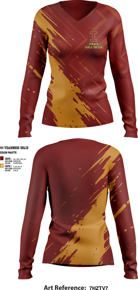 Womens Long Sleeve Vneck Shirt, Ithaca Girls Soccer, Women's Soccer, Teamtime, Team time, sublimation, custom sports apparel, team uniforms, spirit wear, spiritwear, sports uniforms, custom shirts, team store, custom team store, fundraiser sports, apparel fundraiser