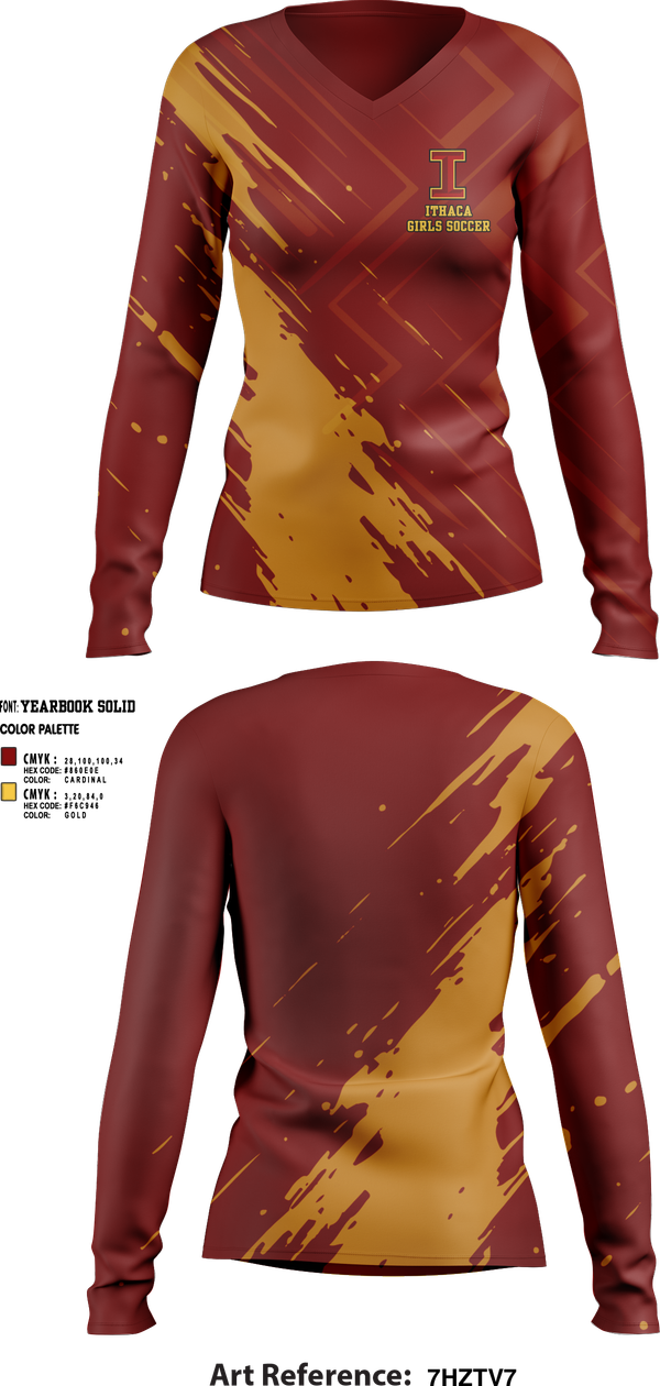 Womens Long Sleeve Vneck Shirt, Ithaca Girls Soccer, Women's Soccer, Teamtime, Team time, sublimation, custom sports apparel, team uniforms, spirit wear, spiritwear, sports uniforms, custom shirts, team store, custom team store, fundraiser sports, apparel fundraiser