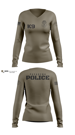 Womens Long Sleeve Vneck Shirt, Pasadena K9, Police, Teamtime, Team time, sublimation, custom sports apparel, team uniforms, spirit wear, spiritwear, sports uniforms, custom shirts, team store, custom team store, fundraiser sports, apparel fundraiser