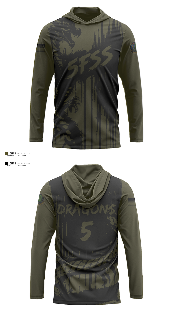 Long Sleeve Performance Shirt with hood, Minot First Sergeants, Air Force, Teamtime, Team time, sublimation, custom sports apparel, team uniforms, spirit wear, spiritwear, sports uniforms, custom shirts, team store, custom team store, fundraiser sports, apparel fundraiser