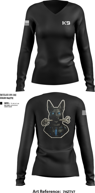Womens Long Sleeve Vneck Shirt, Willoughby K9, Police, Teamtime, Team time, sublimation, custom sports apparel, team uniforms, spirit wear, spiritwear, sports uniforms, custom shirts, team store, custom team store, fundraiser sports, apparel fundraiser