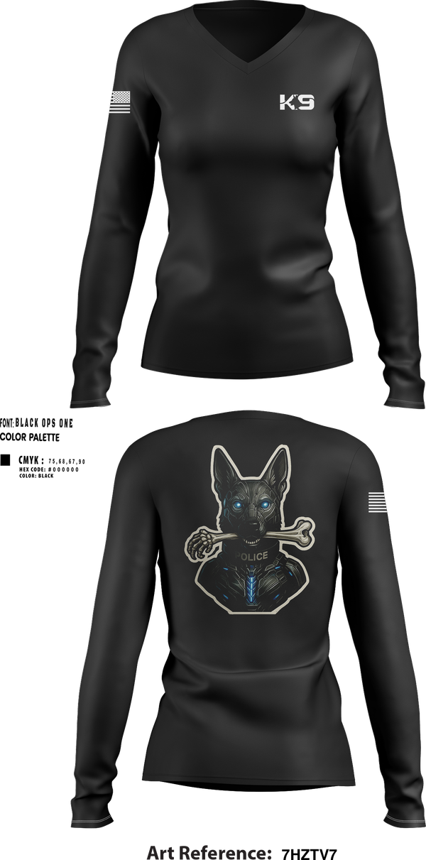 Womens Long Sleeve Vneck Shirt, Willoughby K9, Police, Teamtime, Team time, sublimation, custom sports apparel, team uniforms, spirit wear, spiritwear, sports uniforms, custom shirts, team store, custom team store, fundraiser sports, apparel fundraiser