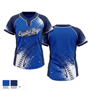 Two Button Softball Jersey, Coastal Bay, Softball, Teamtime, Team time, sublimation, custom sports apparel, team uniforms, spirit wear, spiritwear, sports uniforms, custom shirts, team store, custom team store, fundraiser sports, apparel fundraiser