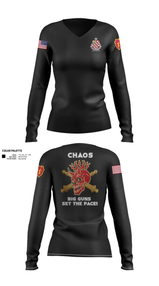 Womens Long Sleeve Vneck Shirt, C/1-8 FA, Army, Teamtime, Team time, sublimation, custom sports apparel, team uniforms, spirit wear, spiritwear, sports uniforms, custom shirts, team store, custom team store, fundraiser sports, apparel fundraiser