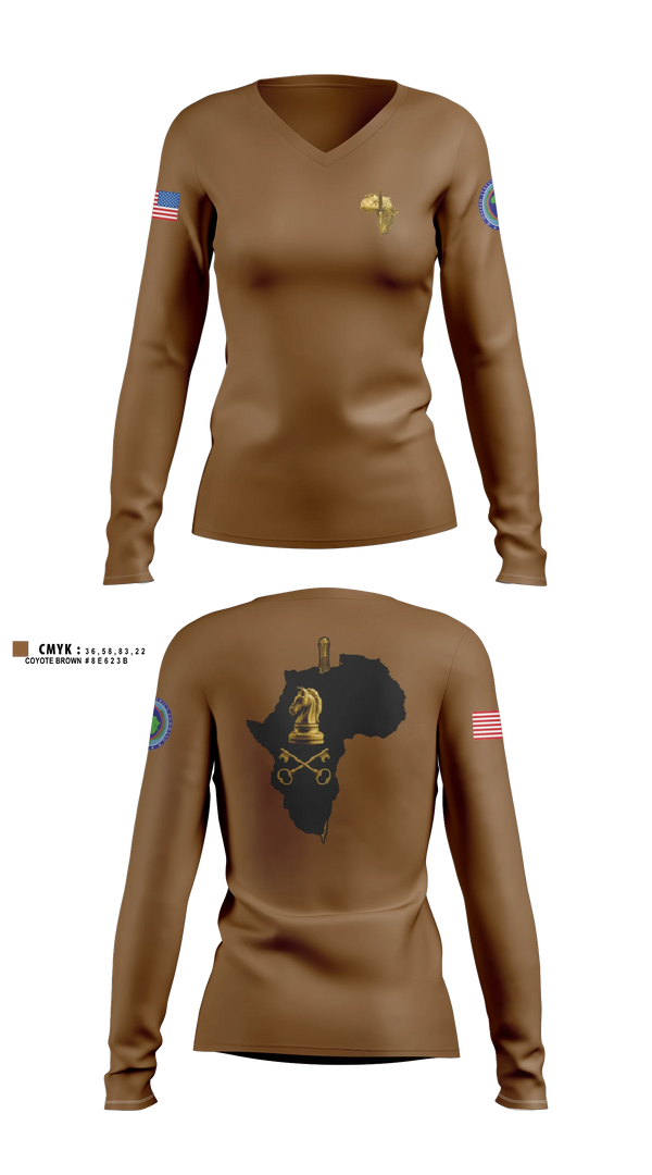 Womens Long Sleeve Vneck Shirt, ACJ2X, Army, Teamtime, Team time, sublimation, custom sports apparel, team uniforms, spirit wear, spiritwear, sports uniforms, custom shirts, team store, custom team store, fundraiser sports, apparel fundraiser